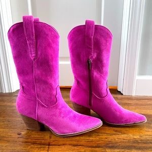 Brand New Pink Faux Suede Cowboy Boots